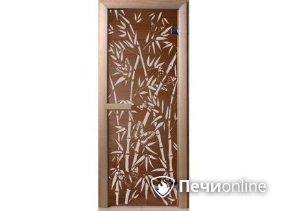 Дверь стеклянная Банный эксперт Бамбук и бабочки 6 мм 2 петли бронза коробка хвоя 190/70 в Ревде
